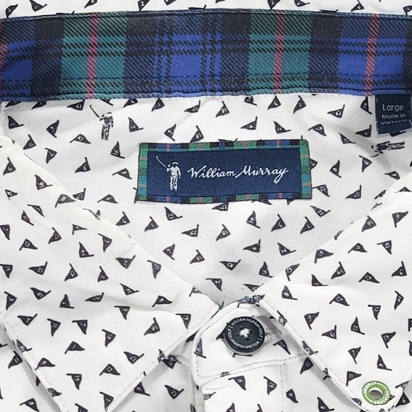 William Murray Polo Shirt Mens Large White Flag Print Golf Performance Stretch - Picture 8 of 14